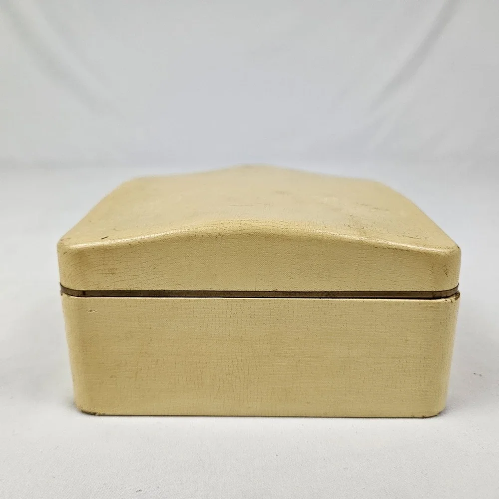 Vintage Jewelry Box Gold Embossed Faux Leather Farrington 50's Boho MCM
